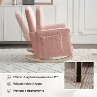 Sedia a dondolo con poggiapiedi e schienale alto, in tessuto Teddy, 67x96-127x96 cm, Rosa(m-7)