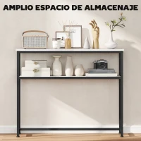 HOMCOM Consola Recibidor Estrecha con Superficie con Efecto Mármol Estante Abierto y Marco de Metal 100x30x81 cm Blanco(m-6)