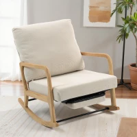 HOMCOM Poltrona Baloiço com Encosto Ajustável de Veludo Cotelê Nórdica Pés de Madeira Braços Almofada Lombar 70x89x97,5 cm Creme(m-2)