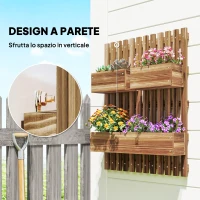 Outsunny Fioriera Verticale a Doghe con 3 Vasi Rimovibili, in Legno di Abete, 60x16x80 cm, Marrone Bruciato(m-4)