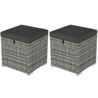 Outsunny 2er Set Rattan Hocker Sitzhocker mit Rattanoptik Stauraum Kissen Deckel 120 kg belastbar 40x40x41cm Dunkelgrau
