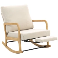 HOMCOM Poltrona Baloiço com Encosto Ajustável de Veludo Cotelê Nórdica Pés de Madeira Braços Almofada Lombar 70x89x97,5 cm Creme(m-7)