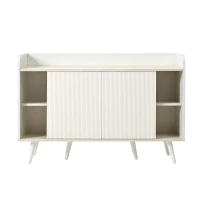 Credenza con 3 cassetti, ante scorrevoli a righe, 117,5x39,5x79 cm, Bianco(m-11)