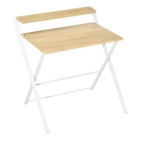 HOMCOM Mesa de Estudio Plegable con Estante Superior Estilo Moderno para Sala Oficina Dormitorio 81,5x70x84 cm Natural y Blanco(m-1)