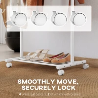 HOMCOM Stand Cuier de Podea cu Roți, 5 Cârlige și Raft Inferior pentru Încălțăminte, Alb(m-5)