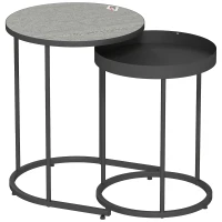 HOMCOM Set de 2 Măsuțe de Cafea în Stil Industrial, din Lemn și Metal, Ø42x54 cm și Ø36.5x48.5 cm, Gri și Negru(m-1)