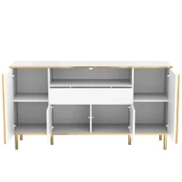 Credenza con illuminazione a LED, 4 ante, 1 cassetto, 150x40x80 cm, Bianco(m-8)