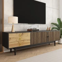 Mobile TV con 2 ante e 3 cassetti, pannelli delle ante con unico motivo ondulato, 180x38x50 cm, Colore naturale(m-4)