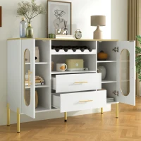 Credenza con ante in vetro, portabottiglie e ampio spazio di stoccaggio, 120x38x90 cm, Bianco(m-5)