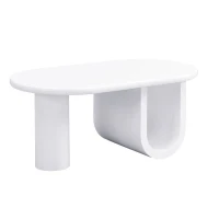 Tavolino da salotto ovale con gambe a U, in MDF e ampio spazio portaoggetti, 98,5x53,5x42 cm, Bianco(m-8)
