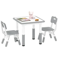 AIYAPLAY Height Adjustable Toddler Table and Chair Set, 3 Pcs Children Activity Table w/ 2 Chairs, for Playroom, Bedroom - Grey(m-10)