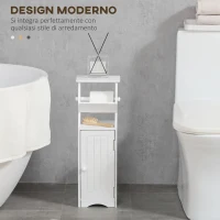 kleankin Mobiletto da Bagno in MDF Bianco con Armadietto e Spazio per Carta Igienica, 19x15x56 cm(m-4)