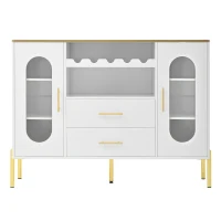 Credenza con ante in vetro, portabottiglie e ampio spazio di stoccaggio, 120x38x90 cm, Bianco(m-2)