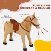 HOMCOM Cal balansoar din pluș pentru copil de la 2 ani, cu efecte sonore, șa și bride 85 cm (lungime) bej(m-5)