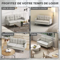 HOMCOM Canapé 2 places, canapé de salon, coussins, assise rembourrée, dossier capitonné, 139 x 68 x 80 cm, crème(m-7)