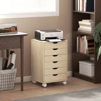 HOMCOM Bloco de Gavetas Móvel Arquivador com 6 Gavetas Suporte para Impressora com Rodas 40x35x63 cm Madeira(m-2)