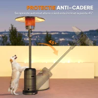 Outsunny Încălzitor de Exterior de 11 KW Reglabil, cu Roți 82 x 82 x 223 cm, Maro Închis(m-5)