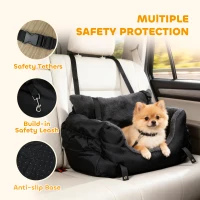 PawHut Dog Car Seat for Small Dogs with Fixed Buckle, Safety Leash, Washable Cover, 58 x 45 x 28 cm, Black(m-4)