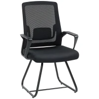 HOMCOM Desk Chair No Wheels, Office Chair with Mesh Back, Lumbar Support, Metal Base for Waiting Room, Conference Room, Black(m-1)
