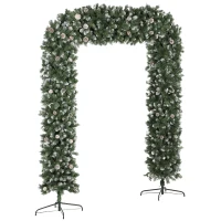 HOMCOM 8.2 ft Snow Frosted Christmas Tree Arch, Christmas Arch Doorway Decor with 1800 Tips and 91 Pinecones, Artificial Xmas Tree with Metal Stand for Indoor, Green(m-11)