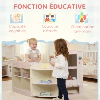 AIYAPLAY Supermarché pour enfant, marchande en bois, caisse enregistreuse, distributeur et accessoires, 90,7x60x73,8cm, vert(m-8)