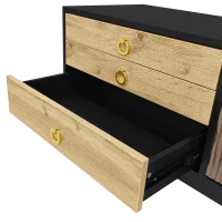 Mobile TV con 2 ante e 3 cassetti, pannelli delle ante con unico motivo ondulato, 180x38x50 cm, Colore naturale(m-9)