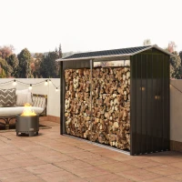 Outsunny Suport de Lemne cu Structură din Oțel Galvanizat 240x86x160cm Negru(m-7)