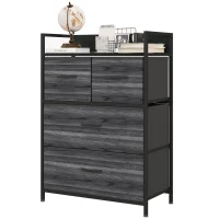 HOMCOM Commode, buffet, 4 tiroirs en tissu, design industriel, 60x29x85 cm, Noir(m-1)
