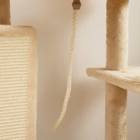 PawHut Arbore pentru Pisici Multilevel Înalt 132 cm cu Căsuță, Culcuș, Stâlpi Zgâriători, Perie și Biliță, Bej(m-8)