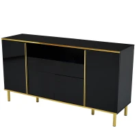 Credenza con illuminazione a LED, 4 ante, 1 cassetto, 150x40x80 cm, Nero(m-9)