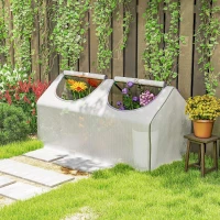 Outsunny Mini Greenhouse Portable Flower Planter Tomato Vegetable House for Garden Backyard with Zipper 120 x 60 x 60 cm, White(m-8)