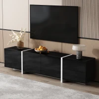 Supporto TV con mobile basso, striscia LED, 170x30x39 cm, Nero(m-4)