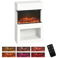 HOMCOM 19" Electric Fireplace with Surround, 3D Flame Effect, 6 Colours & 3 Brightness Levels, 1000W/2000W White Electric Fire and Mantel Reach up to 30㎡ Space with Remote & Timer, 3 Sided View(m-10)