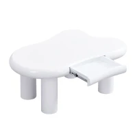 Tavolino da salotto a forma di nuvola, in MDF con illuminazione LED e cassetto, 98x65,5x40 cm, Bianco(m-9)