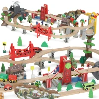 AIYAPLAY 100 Piece Wooden Train Set for Kids 3+ Years with Track, Crane, Battery Operated Train(m-10)