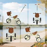 AIYAPLAY 2-In-1 Toddler Trike for 2-5 Years Old, 3 Wheel Bike with Adjustable Parent Handle, Basket for Boys and Girls, White(m-8)