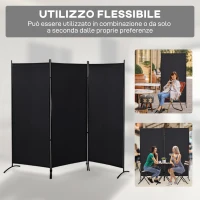 HOMCOM Paravento Separé da Interno a 3 Pannelli Pieghevole in Metallo e Poliestere, 253x50x182 cm, Nero(m-6)