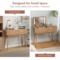 HOMCOM Masă de Machiaj Birou 2 în 1 cu Oglindă și Spațiu de Depozitare(m-4)
