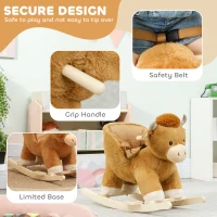 AIYAPLAY Baby Rocking Horse with Safety Belt, Wood Base, Animal Rocker for Children, Brown(m-5)