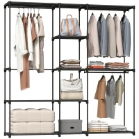 HOMCOM Dulap Garderobă din Material Textil cu 8 Rafturi și 3 Bare pentru Agățat, 182x43x185 cm, Negru(m-11)