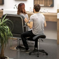 HOMCOM Scaun Pivotant tip Șa cu Roți Înălțime Reglabilă Piele Artificială Gri(m-7)