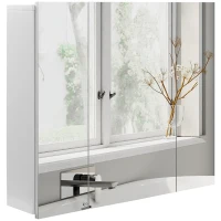 kleankin Mueble de Baño con Espejo Mueble de Pared para Baño con 3 Puertas y Estantes Internos Ajustables 70x15x60cm Blanco(m-10)