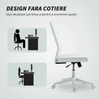HOMCOM Scaun de Birou Ergonomic și Reglabil cu Spătar Curbat, din Piele PU și Oțel, 58x53x97-107 cm, Alb(m-6)