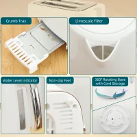 HOMCOM Set Fierbător Electric 2200W 1.7L și Prăjitor Dublu 7 Nivele Alb(m-9)