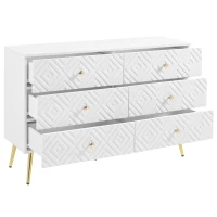 Cassettiera a 6 cassetti, con motivo geometrico e maniglie a forma di diamante, per camera da letto e soggiorno, 120x40x80 cm, Bianco(m-10)