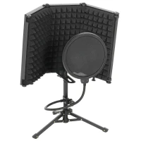 HOMCOM Studio Microphone Isolation Shield with Pop Filter and Tripod Stand, Foldable Adjustable Recording Studio Equipment, 3-Panel High Density Absorbent Foam Shield with 3/8" Threaded Mount, Black(m-1)