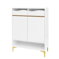 Scarpiera con illuminazione LED, mobile da ingresso con cassetti e ripiani, 80x35x105 cm, Bianco(m-11)