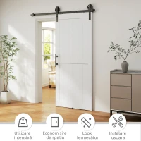 HOMCOM Ușă glisantă în stil rustic din lemn și oțel, Alb și Negru(m-5)