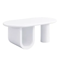 Tavolino da salotto ovale con gambe a U, in MDF e ampio spazio portaoggetti, 98,5x53,5x42 cm, Bianco(m-9)