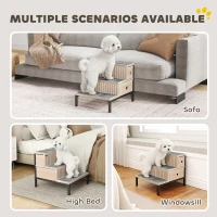 PawHut Dog Stairs with Storage, Non-Slip Cover, Pet Steps for Small Dogs & Older Cats, for Sofa, High Bed, Oak Tone(m-5)